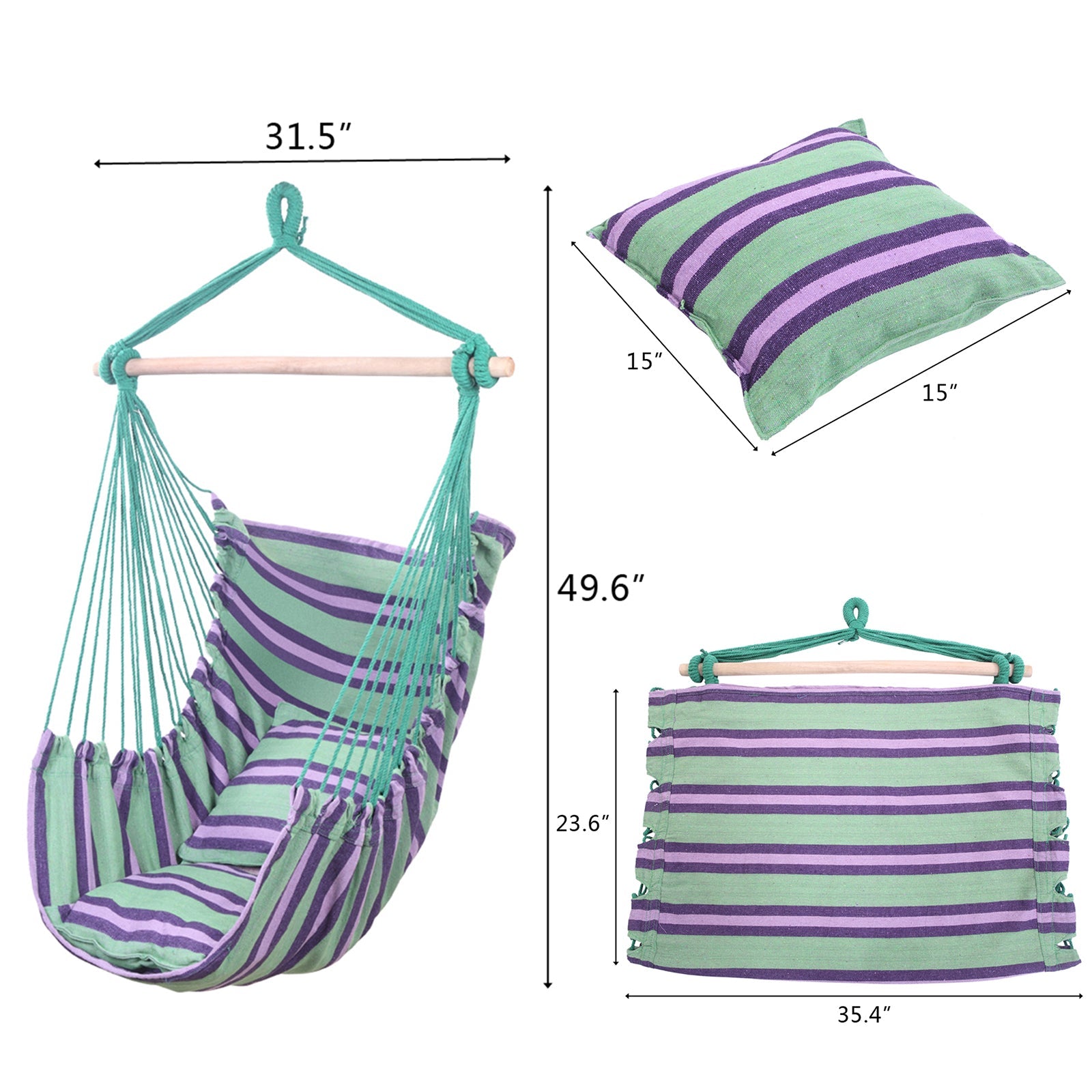 SUGIFT   Hammock Chair, Large Swing Chair Suitable for Indoor and Outdoor Use, Blue Stripes