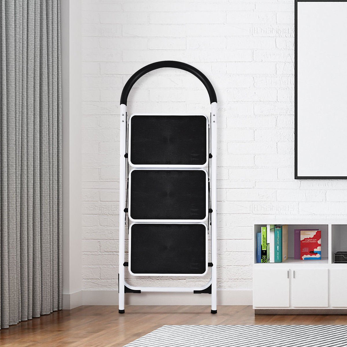 SUGIFT  3 Step Ladder Folding Stool Heavy Duty 330Lbs Capacity Industrial Lightweight, Wh