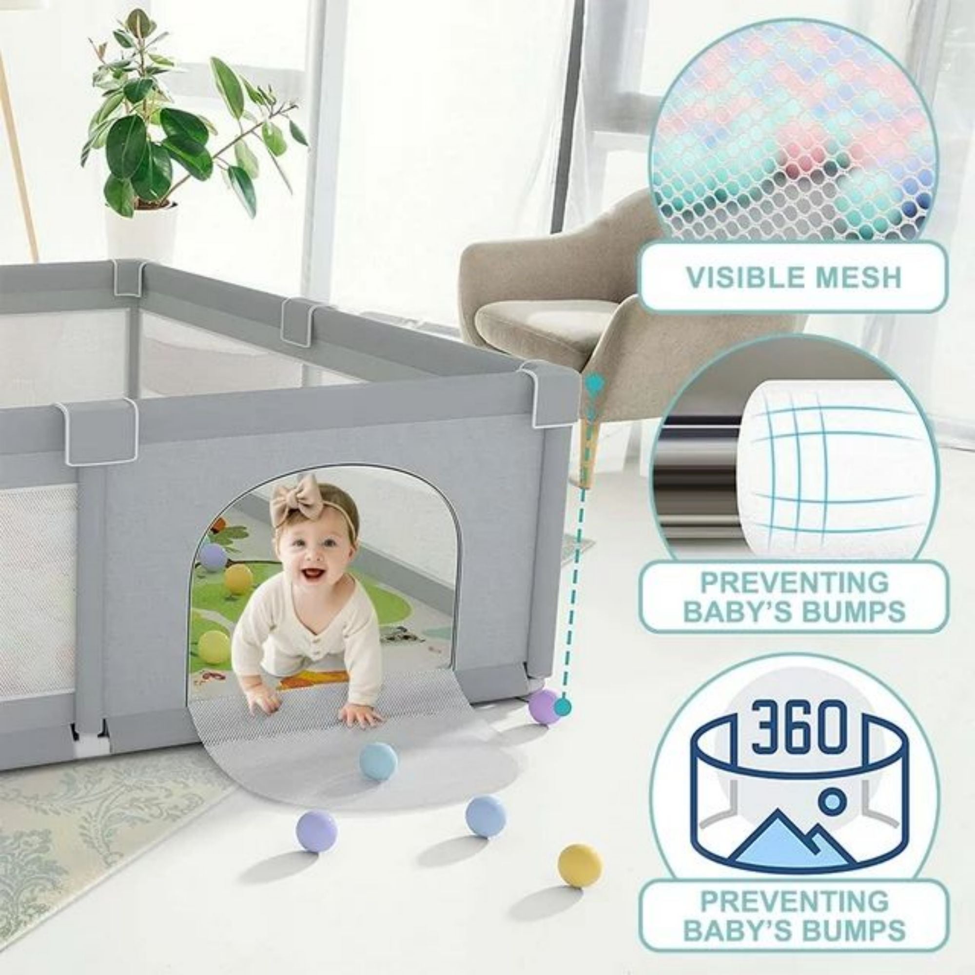 SUGIFT Baby Playpen Large Play Yard Fence for Toddlers Baby Playard Bassinet with Travel Bag