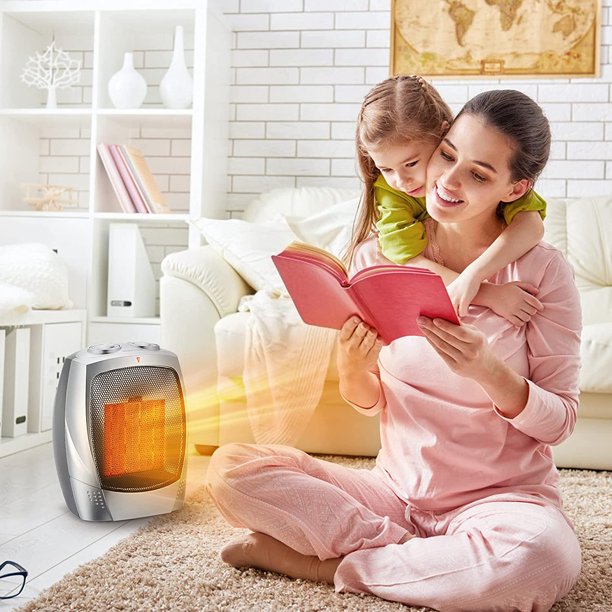 SUGIFT  Ceramic Heater with Thermostat, Overheat and Tip-over Protection, Heat Up 200 Square Feet in Minutes, Safe and Quiet for Office Room Desk Indoor Use (Silver)
