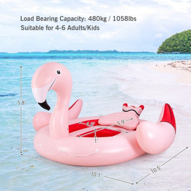SUGIFT  Inflatable Flamingo Floating Island for Pool, Lake and River, Suitable For 4-6 People