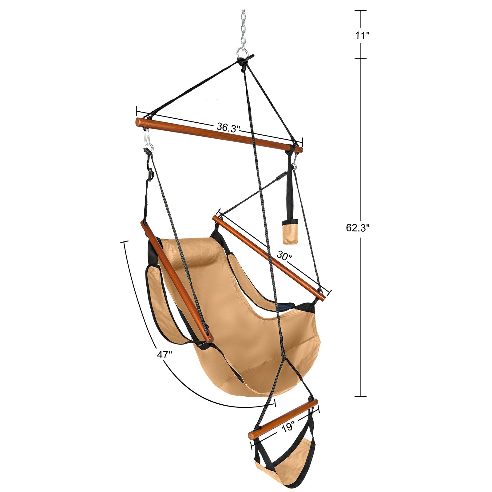 Cloth Hardwood With Cup Holder Wooden Stick Perforated 100kg Seaside Courtyard Oxford Cloth Hanging Chair?? Brown