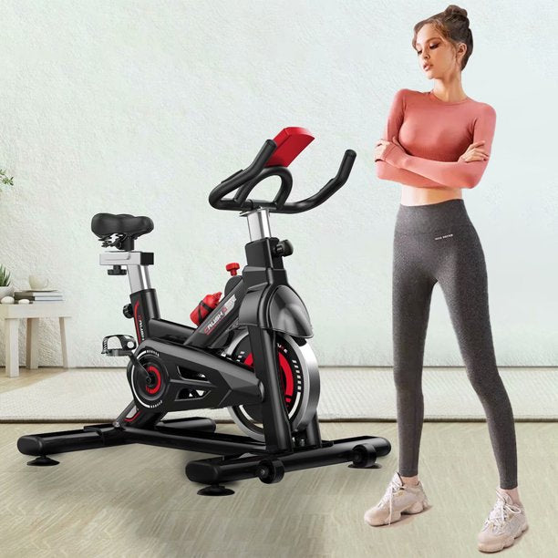 SUGIFT  Adjustable Exercise Bike Magnetically Controlled Exercise Bike with LCD Screen and Bottle Cage Red Black