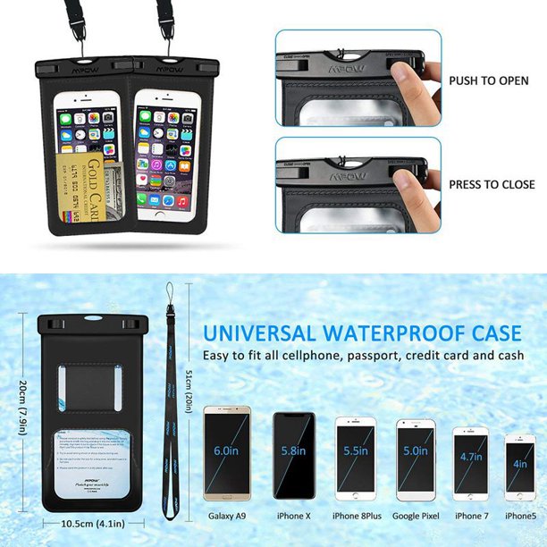 SUGIFT  2PC Waterproof Case with Armband, IPX8 Universal Cell Phone Dry Bag Waterproof, Dustproof, Snowproof Pouch Bag for iPhone X/8/8 Plus/7/7 Plus/6S/6 Plus, Samsung, and other Phones
