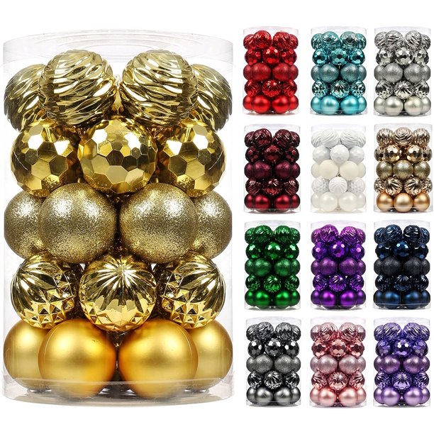 SUGIFT 60mm/2.36" Christmas Ball Ornaments - 34-Pack Shatterproof Plastic Christmas Ornaments Hanging Ball Decorations for Xmas Tree, Holiday, Wedding, Party (2.36'', Gold)