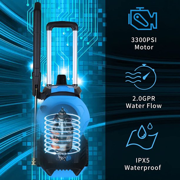 3300PSI Electric Pressure Washer High Power Pressure 1800W with 4 Nozzles Foam Cannon and Hose Reel for Cars Homes Driveways Patios Blue