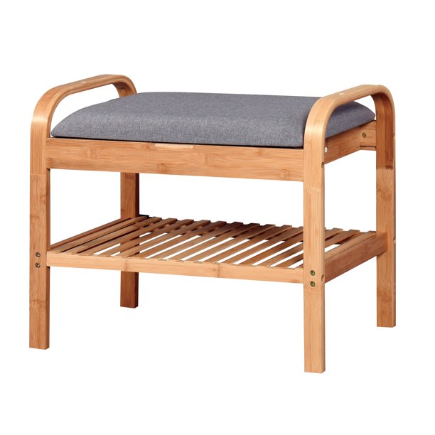 SUGIFT  2-tier Shelves Bench Entryway Storage Shoe Rack With Flip Storage Compartment 23.62 x 13 x 19.88 inch
