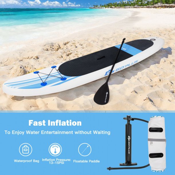 SUGIFT  Inflatable Stand Up Paddle Board with Carry Bag (10 Feet,Blue And White)