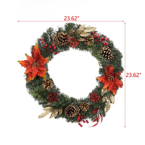Artisasset A Christmas Wreath Decorated With Red Flowers And Pine Nuts