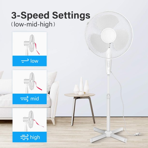 SUGIFT  Oscillating Fan Stand Fan Pedestal Fan, Adjustable 3 Levels Speed 90¡ãHorizontal Oscillating &  30¡ãVertical Adjustment  16in