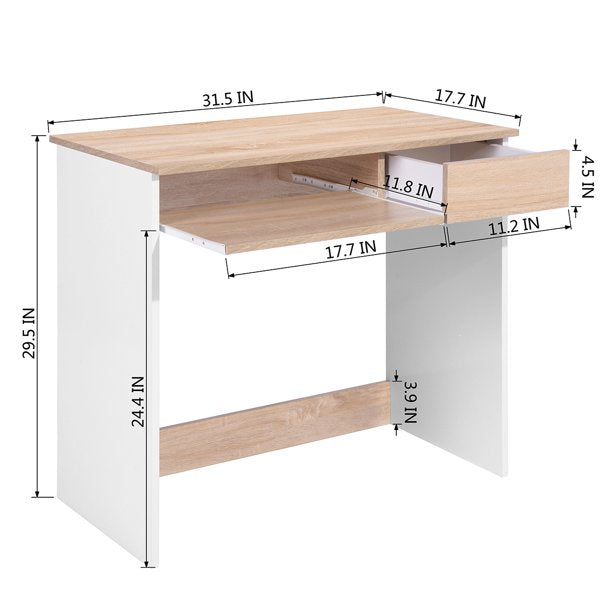 SUGIFT  Full Wooden Computer Desk Office Table with 1 drawer and 1 keyboard tray Oak