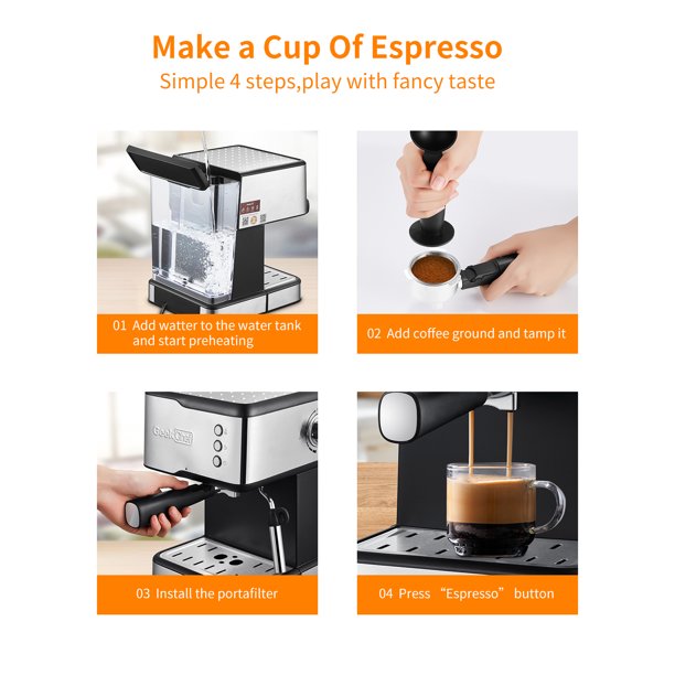 SUGIFT  20 Bar Espresso Maker,950W Detachable frothing nozzle,1.5L detachable transparent water tank Coffee Maker, Cappuccino, Latte, Machiato