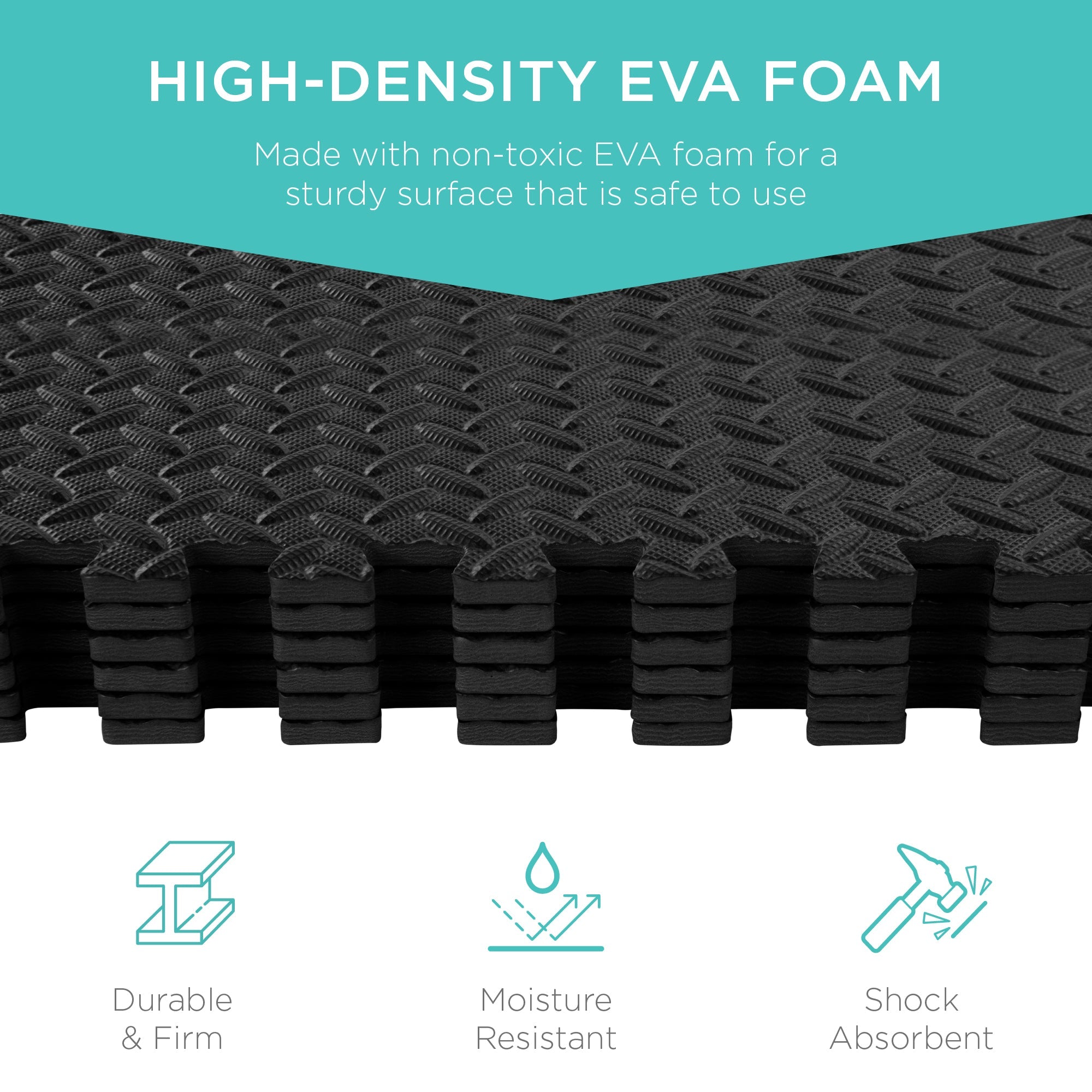 SUGIFT  96 Sq. ft. Puzzle Exercise Mat, 24-Piece 2X2Ft EVA Foam Interlocking Tiles, 3/8In Thick - Black