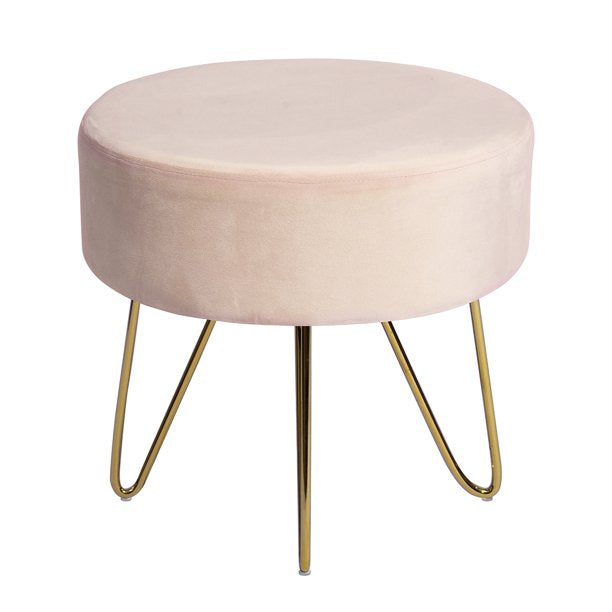 SUGIFT  17.7in Round Shaped Ottoman with Metal Legs Pink and Gold