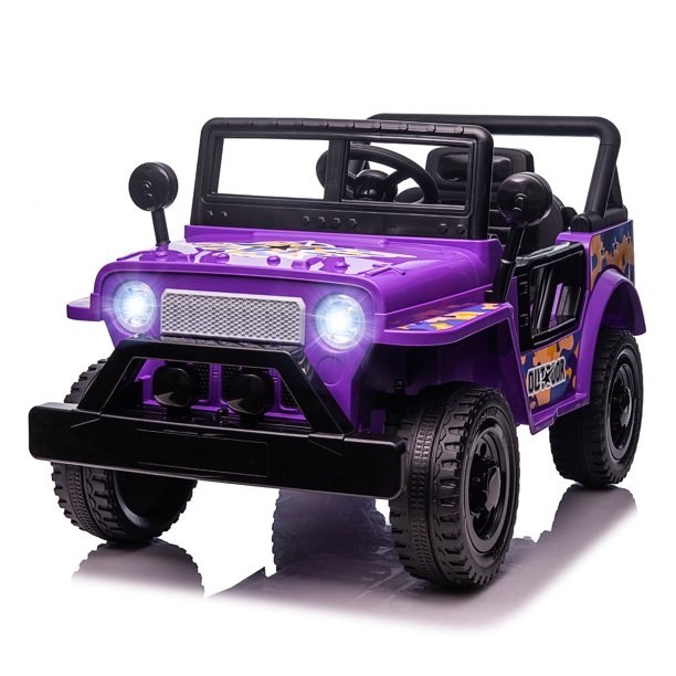 SUGIFT  12V Kids Ride On Truck Car, Power Wheels with LED Lights Horn Openable Doors, Electric Vehicle Toy for 3-6 Ages, Purple
