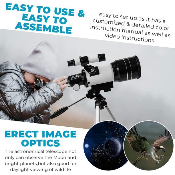SUGIFT  Beginner Telescope for Kids Astronomy & Stargazing : Portable Telescope Professional Refractor Telescope : 70mm Aperture Includes Remote