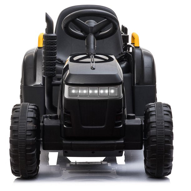 SUGIFT  12V Kids Ride On Tractor with Trailer, Battery Powered Electric Car w/ Music, USB, Music, LED Lights, Vehicle Toy for 3 to 6 Ages, Black