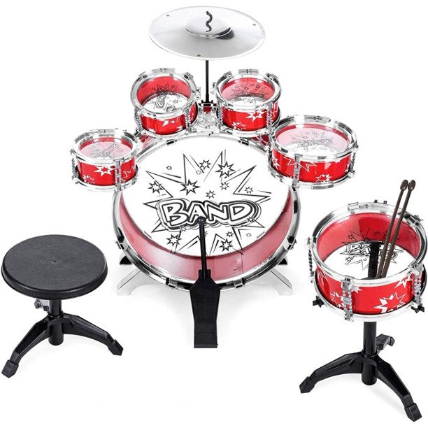 SUGIFT  11-Piece Kids Starter Drum Set ,Red