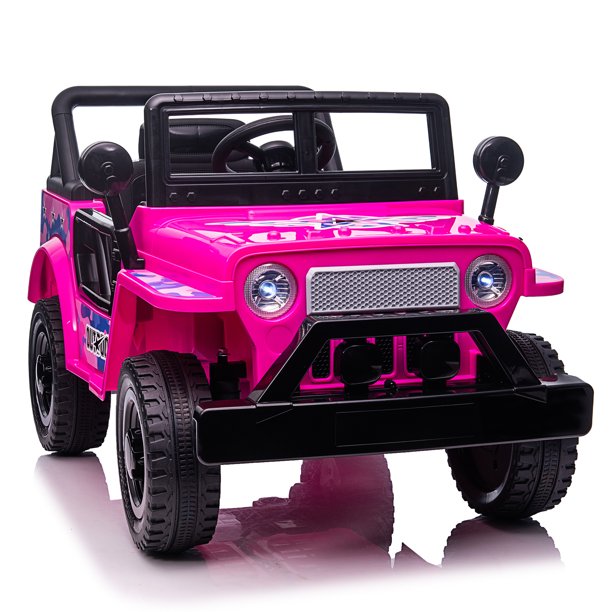 SUGIFT  12V Kids Ride On Truck Car, Power Wheels with LED Lights Horn Openable Doors, Electric Vehicle Toy for 3-6 Ages, Pink