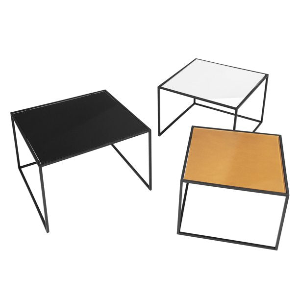 SUGIFT  3-Piece Mirror Top Nesting Coffee Table End Desk/Side Table Set in Black Steel Tube
