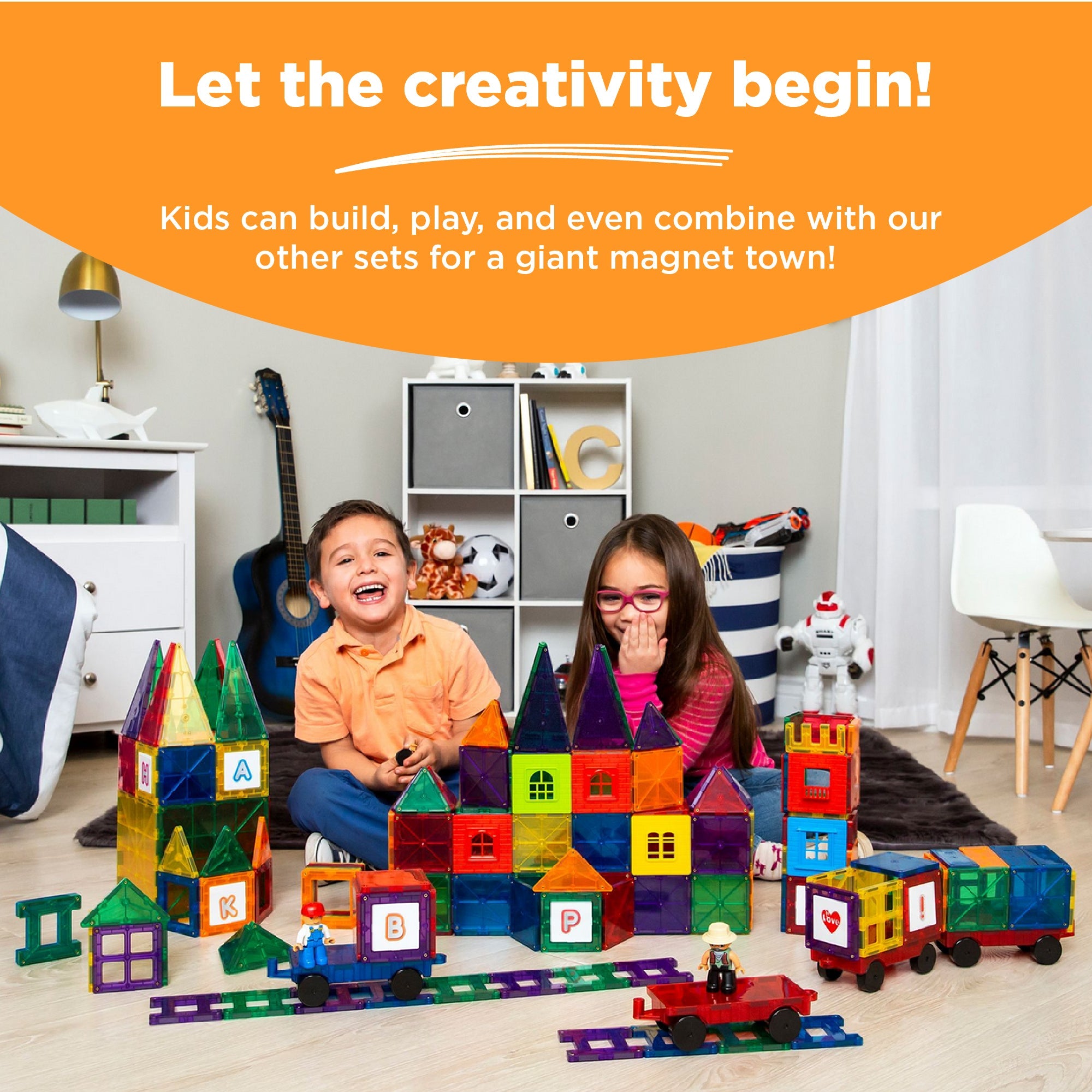 SUGIFT  250-Piece Kids Magnetic Tiles Set Construction Building Blocks Educational STEM Toy