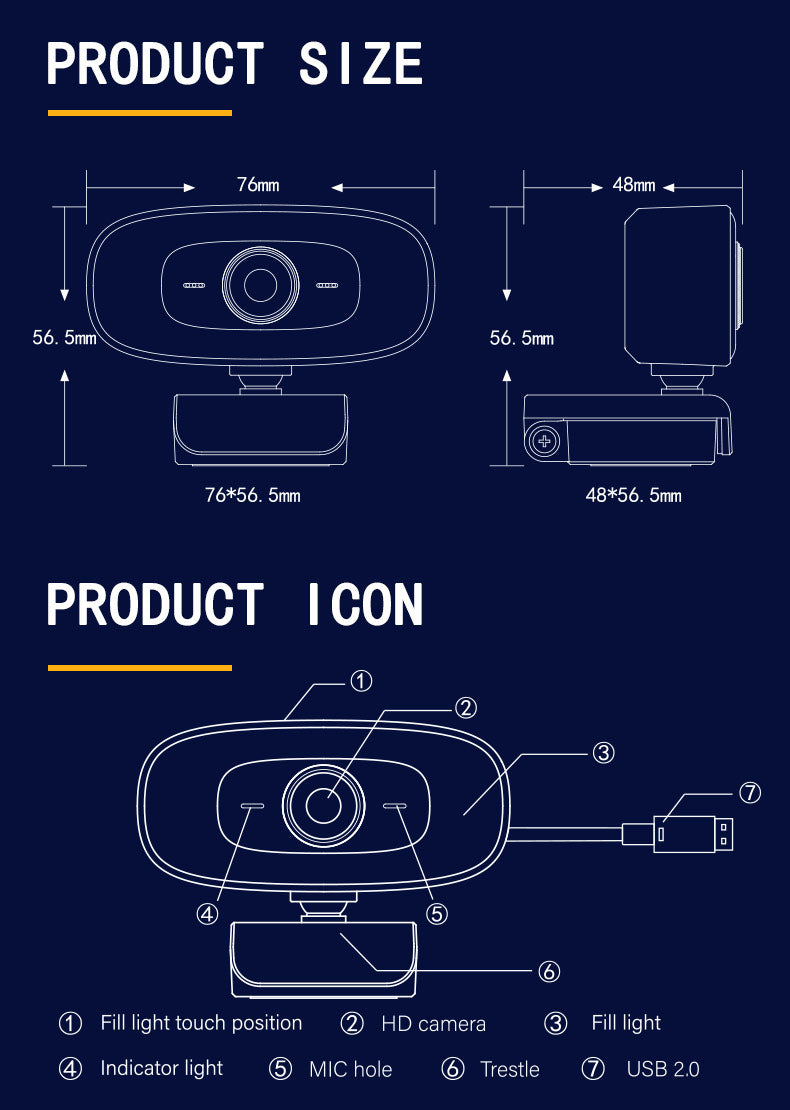 SUGIFT  2K HD Webcam with Microphone and Fill Light,Rotation - 3 Adjustable Brightness, USB Streaming Web Camera Wide Angle