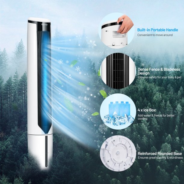 SUGIFT  Air Cooler Tower Fan 70¡ã Oscillation Fan Portable 41 Inch 3 Modes 3 Speeds 9 Hours Timer Remote Panel Led Screen
