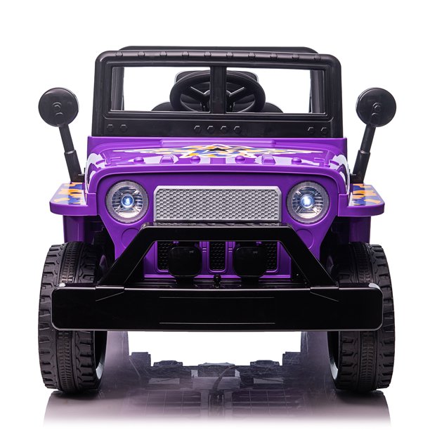 SUGIFT  12V Kids Ride On Truck Car, Power Wheels with LED Lights Horn Openable Doors, Electric Vehicle Toy for 3-6 Ages, Purple