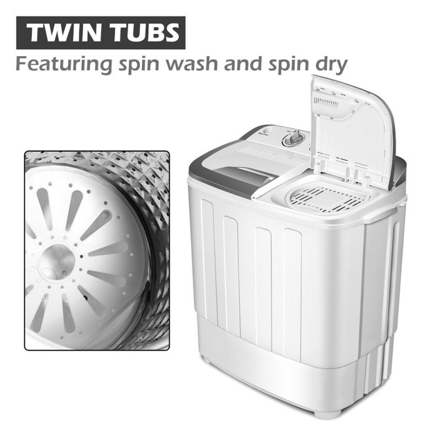 SUGIFT  Portable Mini Twin Tub Washing Machine 13lbs Capacity, Washer(8lb)& Spiner(5lb) /Built-in Drain Pump/Semi-Automatic (White)