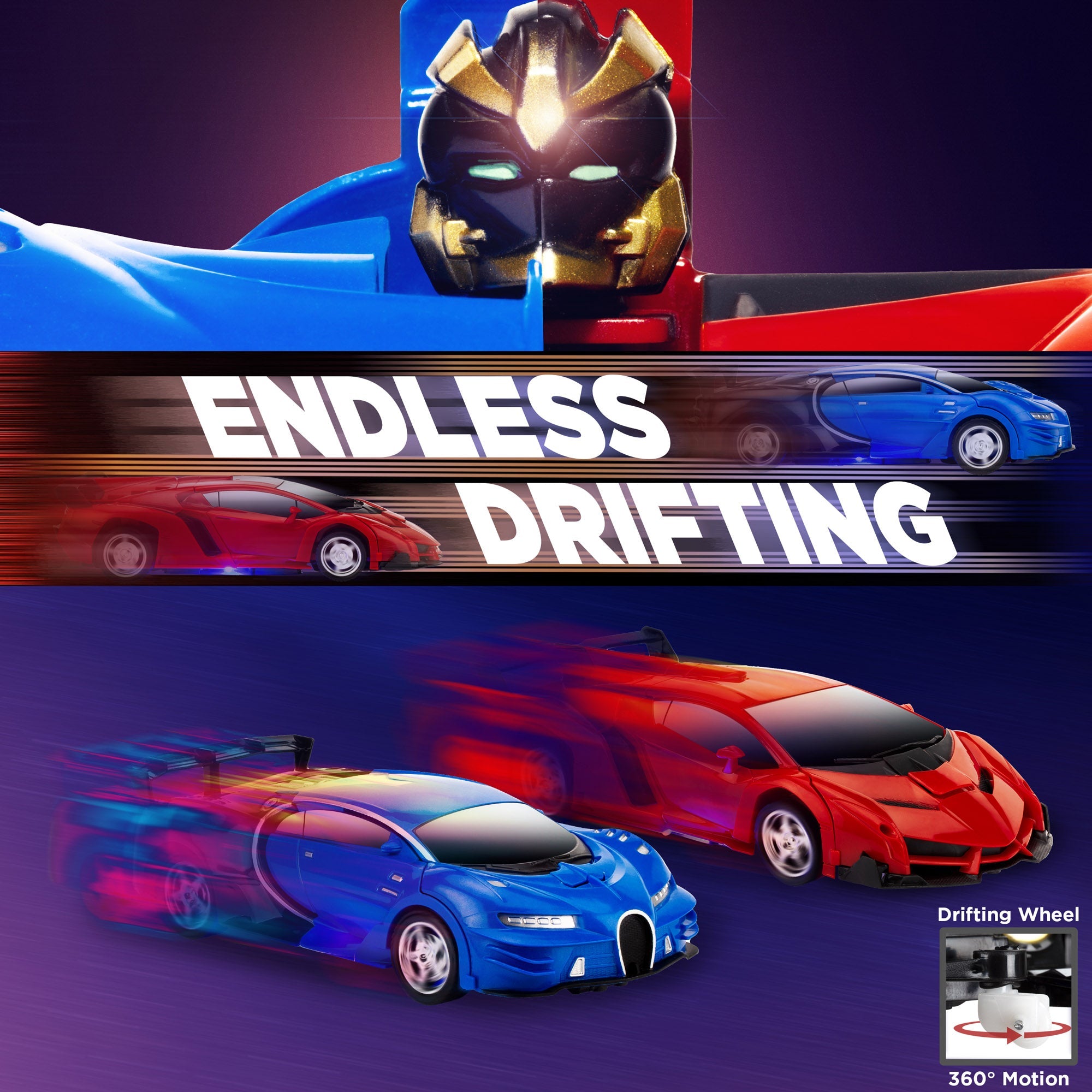 SUGIFT  Set of 2 1/18 Scale RC Remote Control Transforming Robot Sports Car Toys w/ 1 Button Transformation