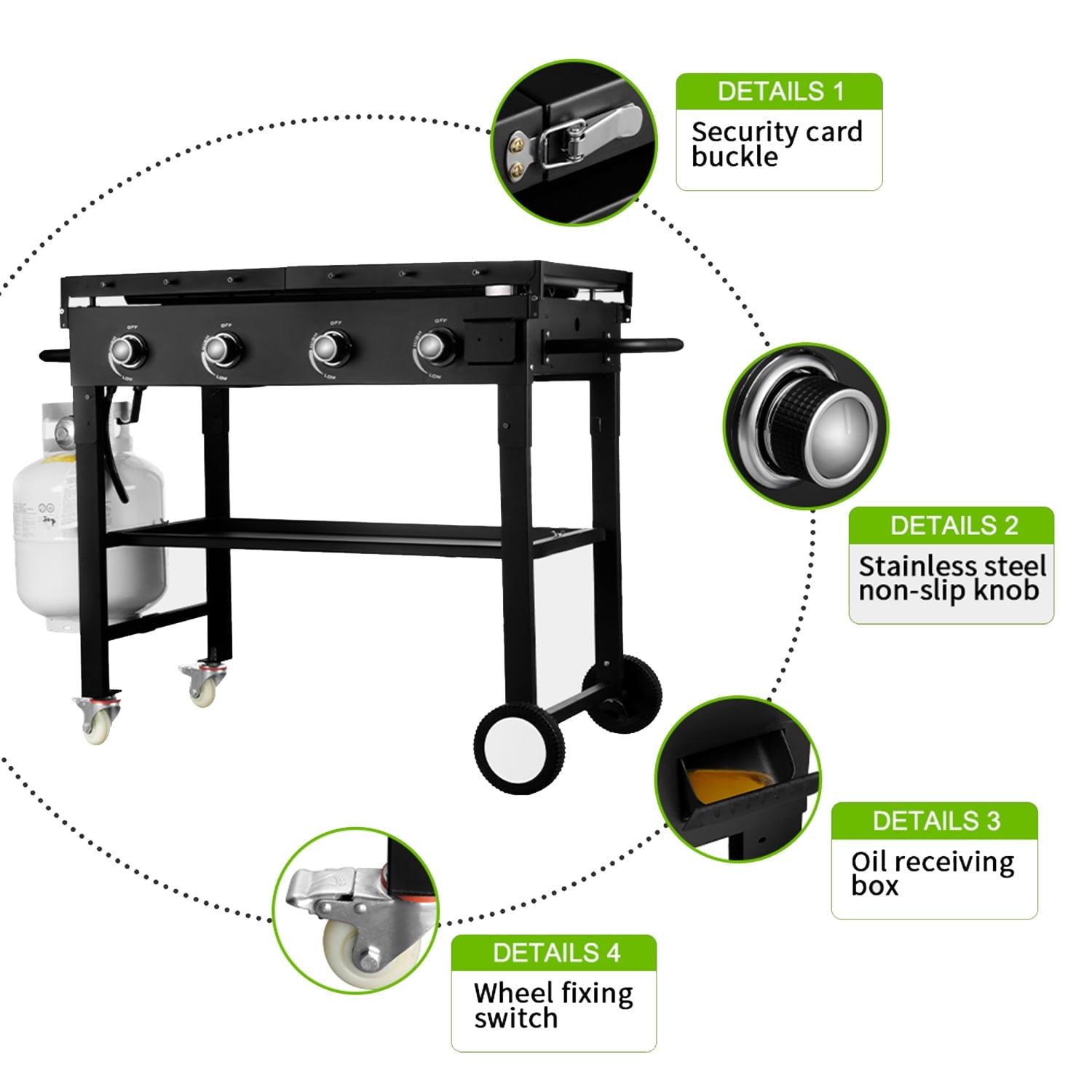 SUGIFT 60000BTU 4 Burner Foldable Outdoor Propane Gas Grill in Black