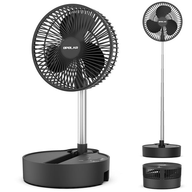 Oscillating Fan, 8 Inch Portable Foldaway Fan, Rechargeable Desk Fan with 3 Speeds, Height Adjustment for Home, Camping, Tent, Travel