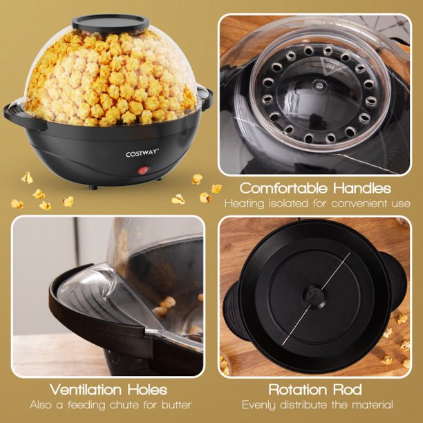 SUGIFT  Popper Maker 6QT Stirring Popcorn Popper Maker with Nonstick Plate