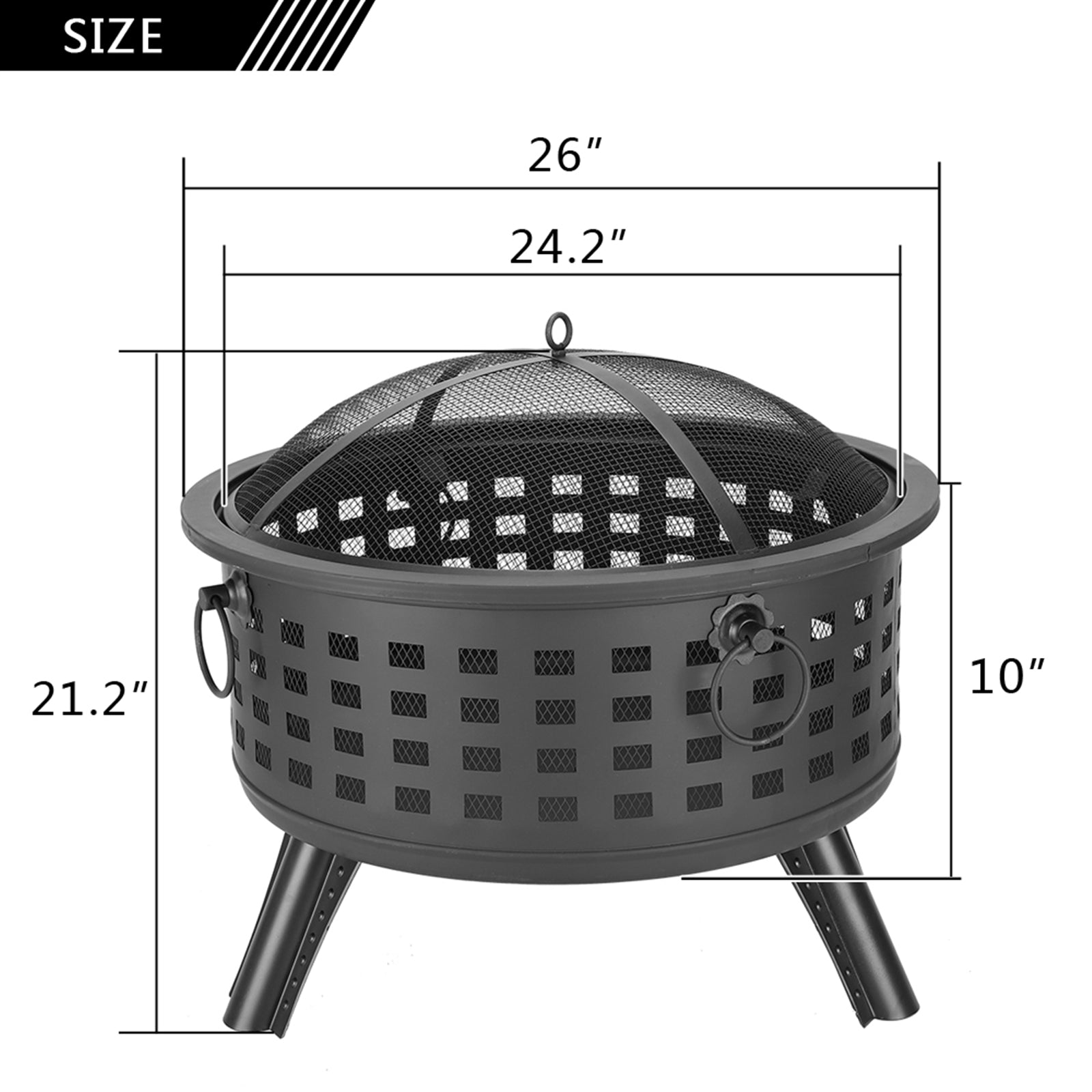 26 in Round Lattice Fire Bowl Black