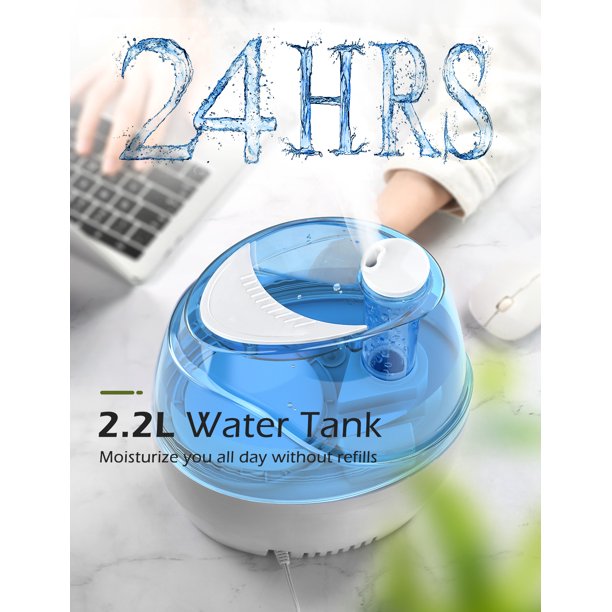 2.2L Cool Mist Humidifiers, 28dB Whisper-Quiet Humidifiers for Bedroom, Easy to Clean & Control Air Humidifier, Auto Shut-Off, 24H Work Time, Blue