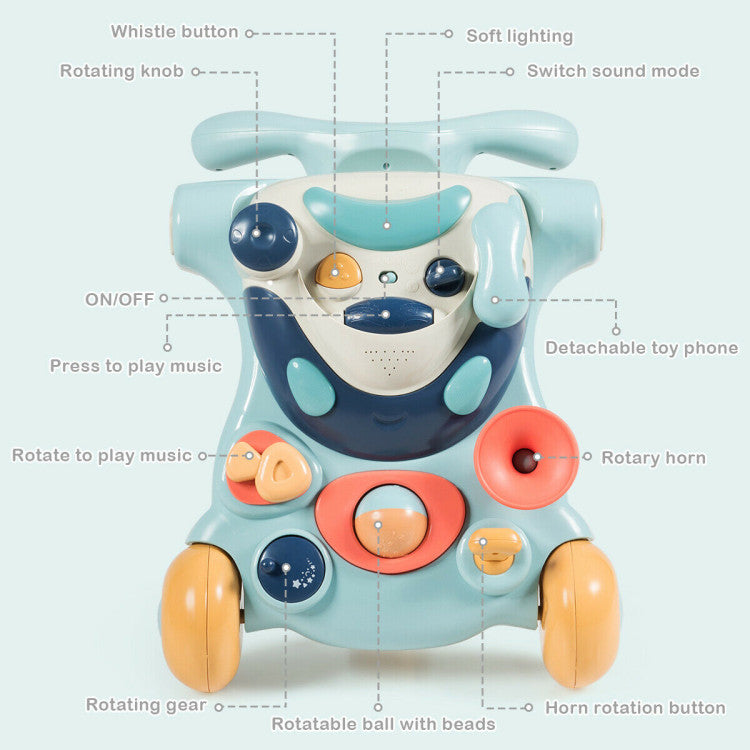 SUGIFT 2-in-1 Baby Walker with Activity Center - Blue