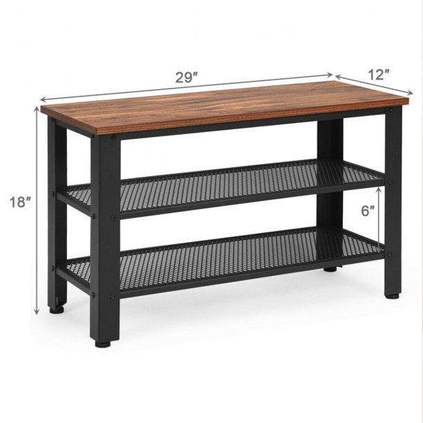 SUGIFT 3-Tier Shoe Rack Industrial Shoe Bench with Storage Shelves