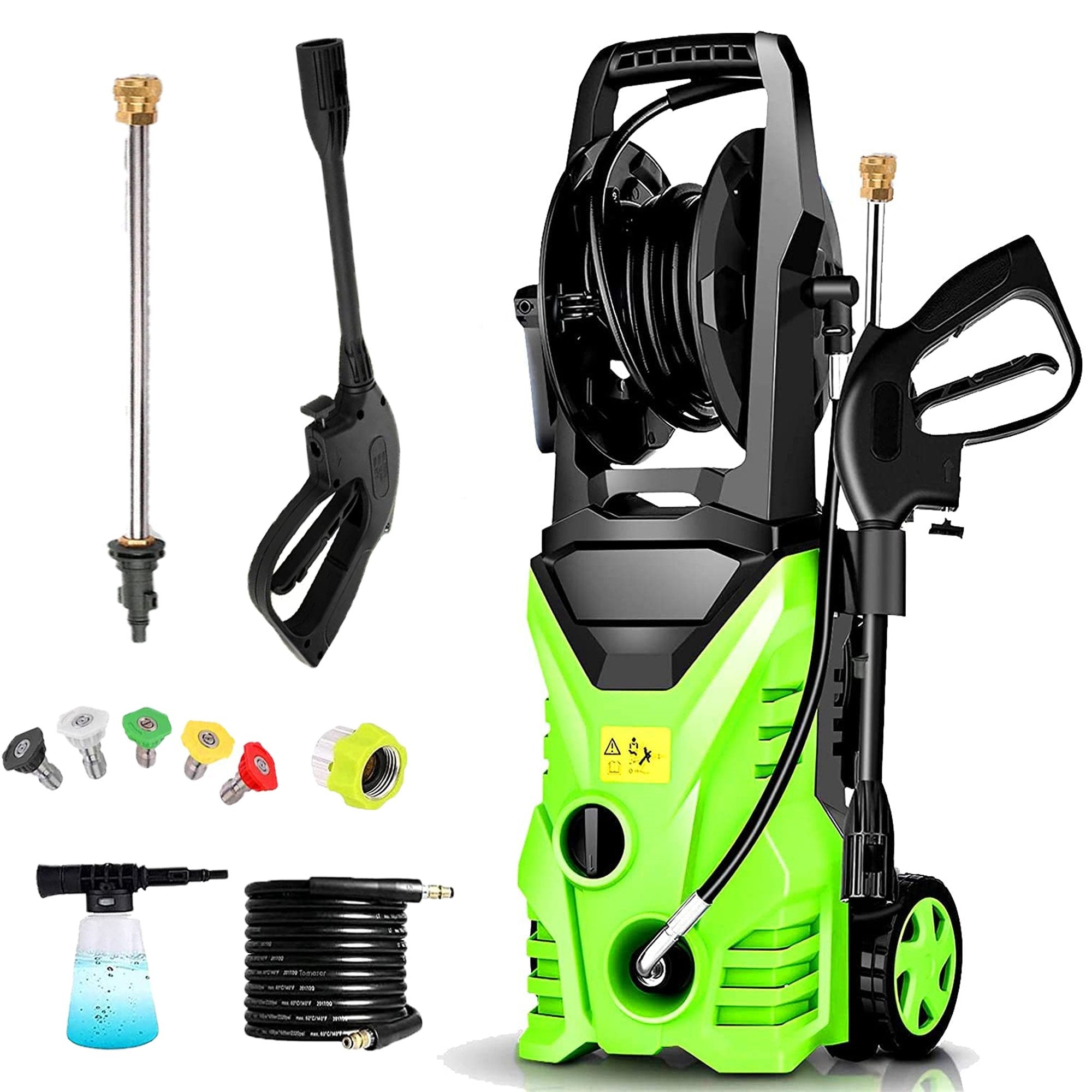 SUGIFT  3000 PSI Professional Electric Pressure Washer 1.76GPM, 1800W Rolling Wheels High Pressure Washer Cleaner Machine with Power Hose Nozzle Gun and 5 Quick-Connect spray tips HITC