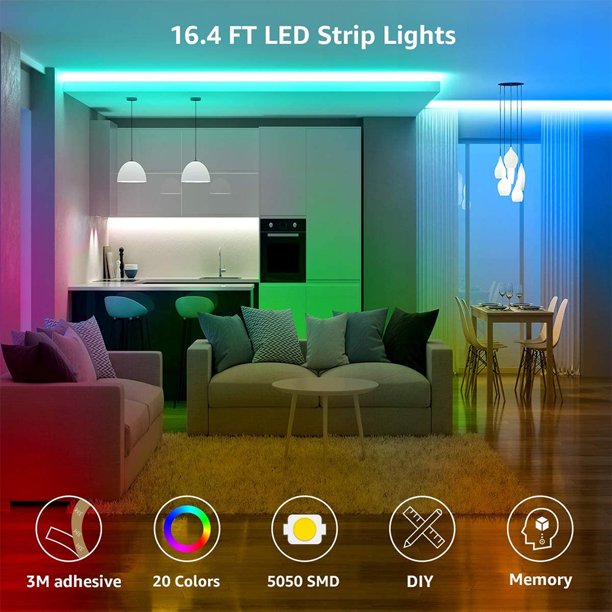 SUGIFT  LED Light Strip 32.8ft 3528RGB 600 LEDs Color Changing Light Strip with 44 Keys IR Remote for Bedroom/Home Decoration