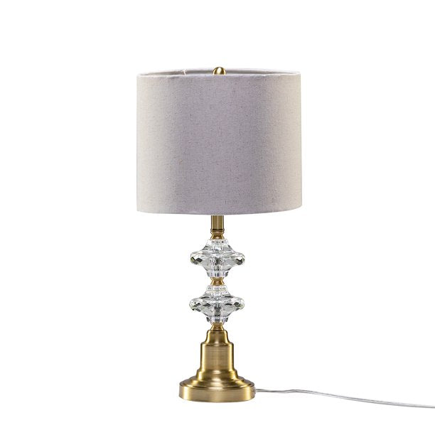 SUGIFT  22inch Modern LED Table Lamp with Linen Blend Shade and Crystal Decorations