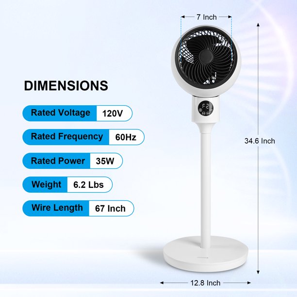 SUGIFT  Oscillation Fan,Pedestal Fans,Stand Fans,Circulating 70¡ã,Pedestal Fan,Remote 3 Speeds,3 Modes,15 Hours Timing,LED Display,7 Inch,White