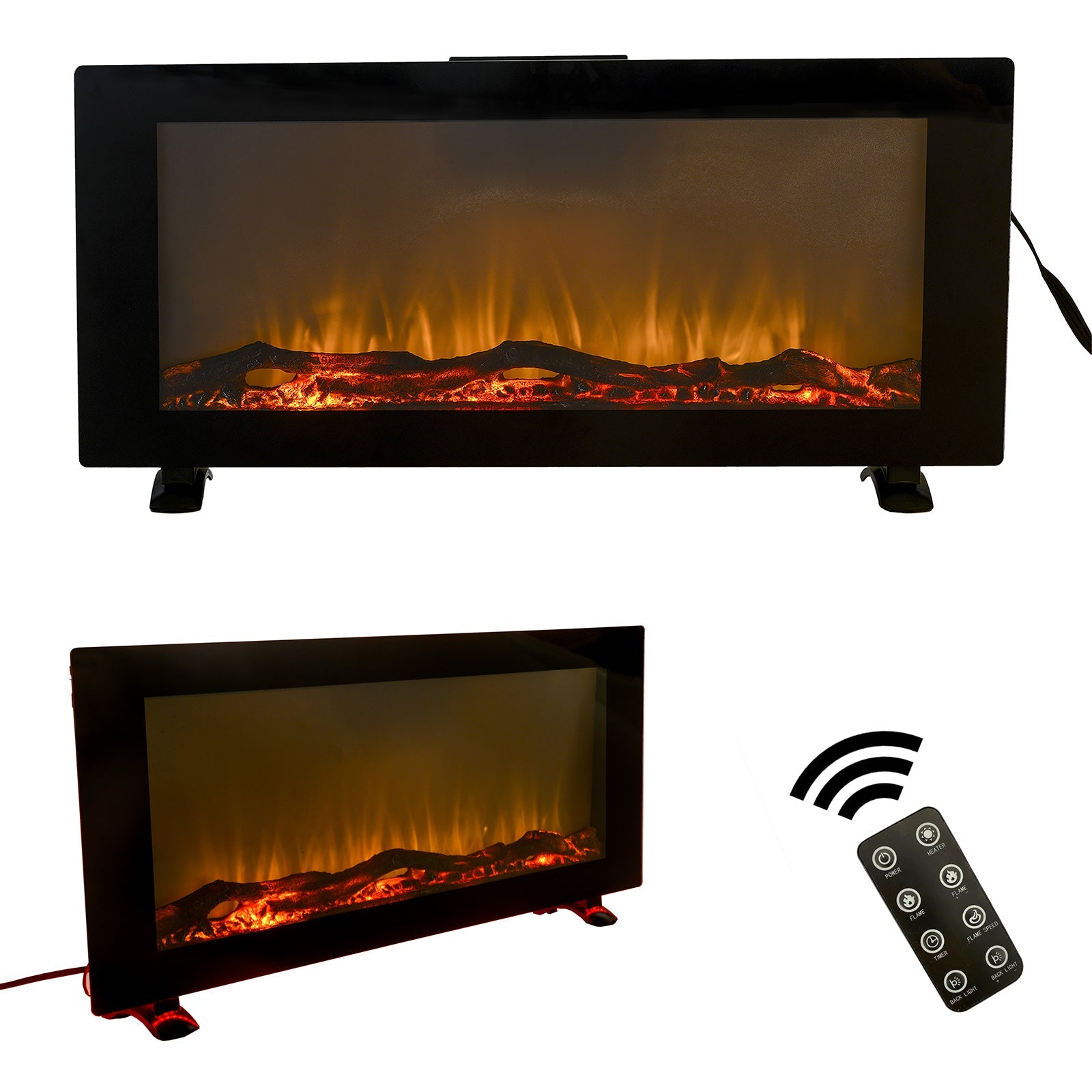 SUGIFT 42 in Electric Fireplace with Built-in Wall Heater, 10-Color Backlight, Black