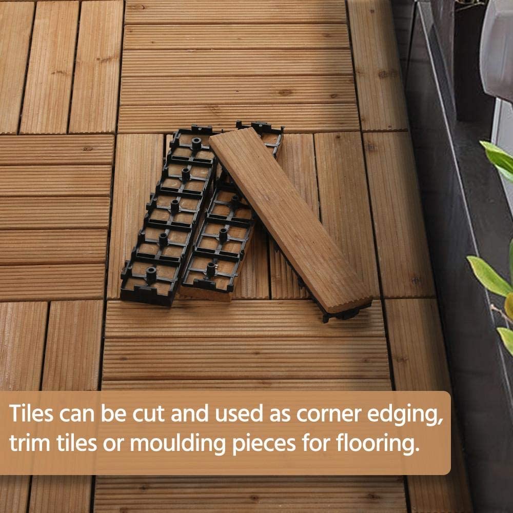 SUGIFT  27PCS Interlocking Patio Deck Tiles Outdoor Flooring for Patio Garden Deck Poolside Fir Wood Indoor Outdoor Natural Wood