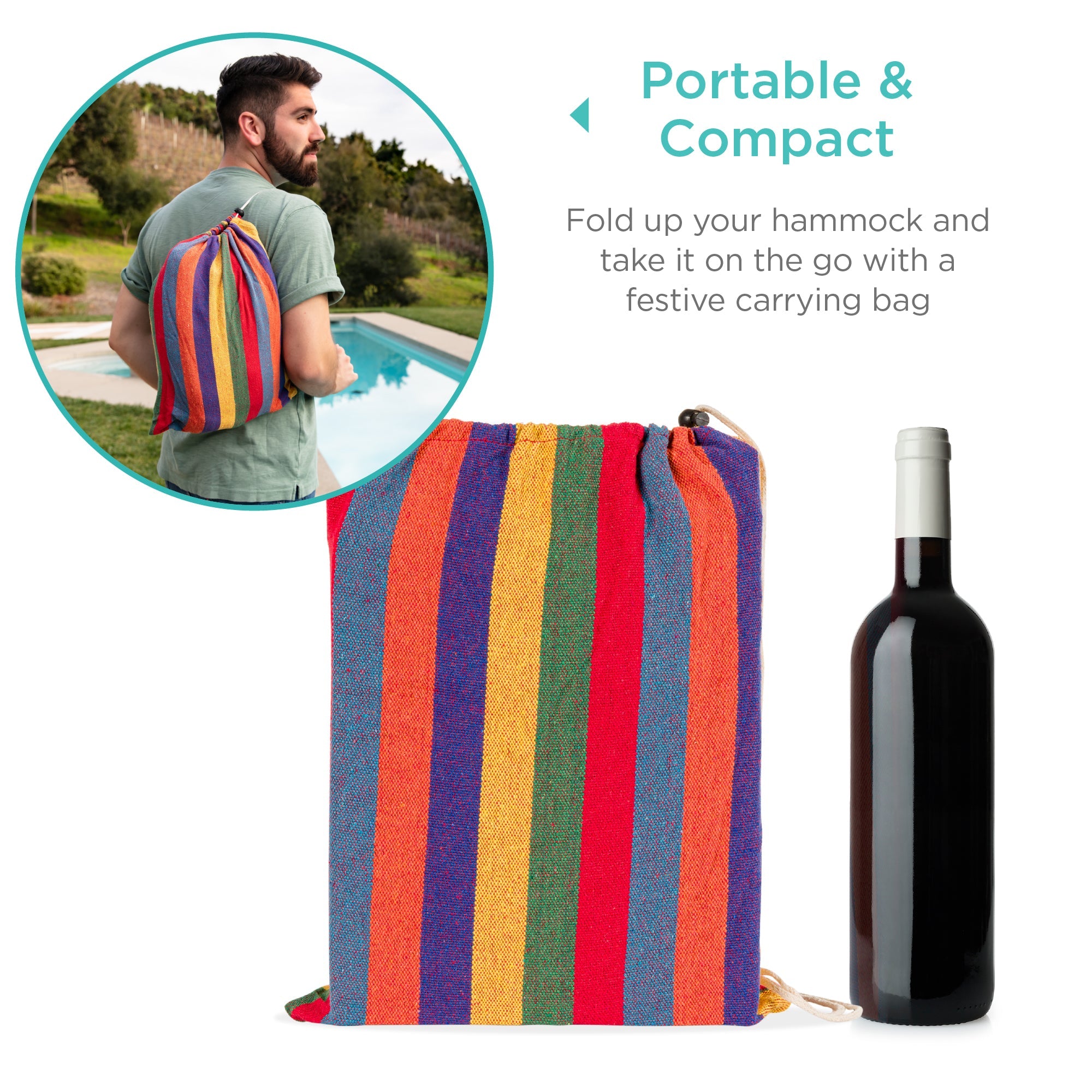 SUGIFT  2-Person Brazilian-Style Cotton Double Hammock Bed w/ Portable Carrying Bag  Rainbow
