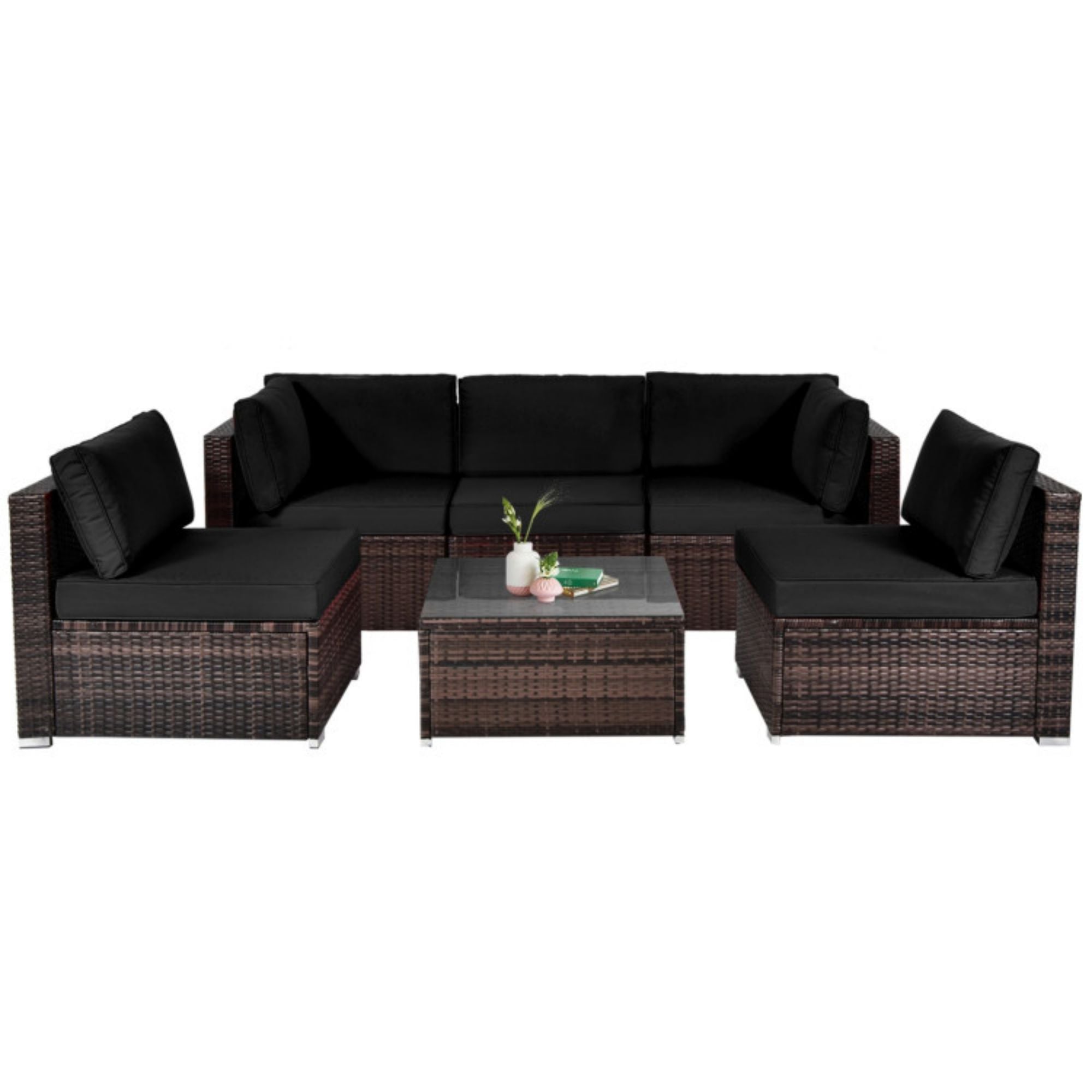 SUGIFT 6 Pieces Patio Rattan Furniture Set with Cushions