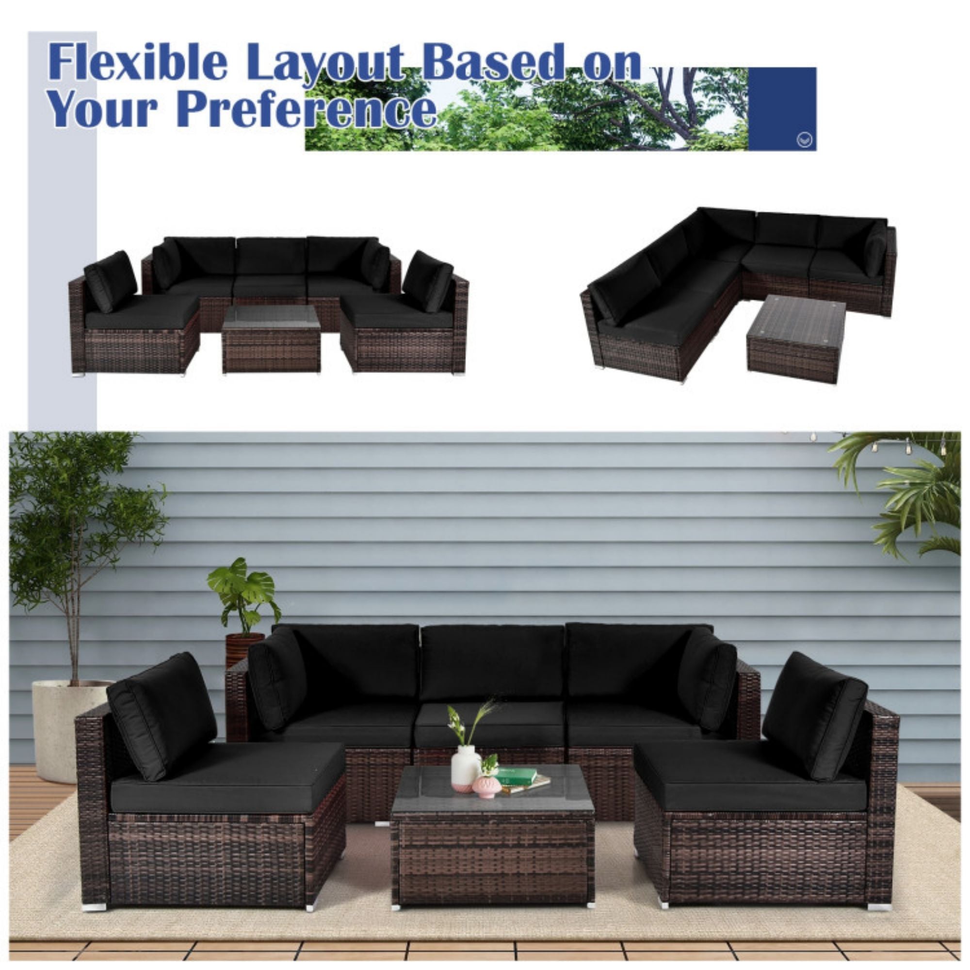 SUGIFT 6 Pieces Patio Rattan Furniture Set with Cushions