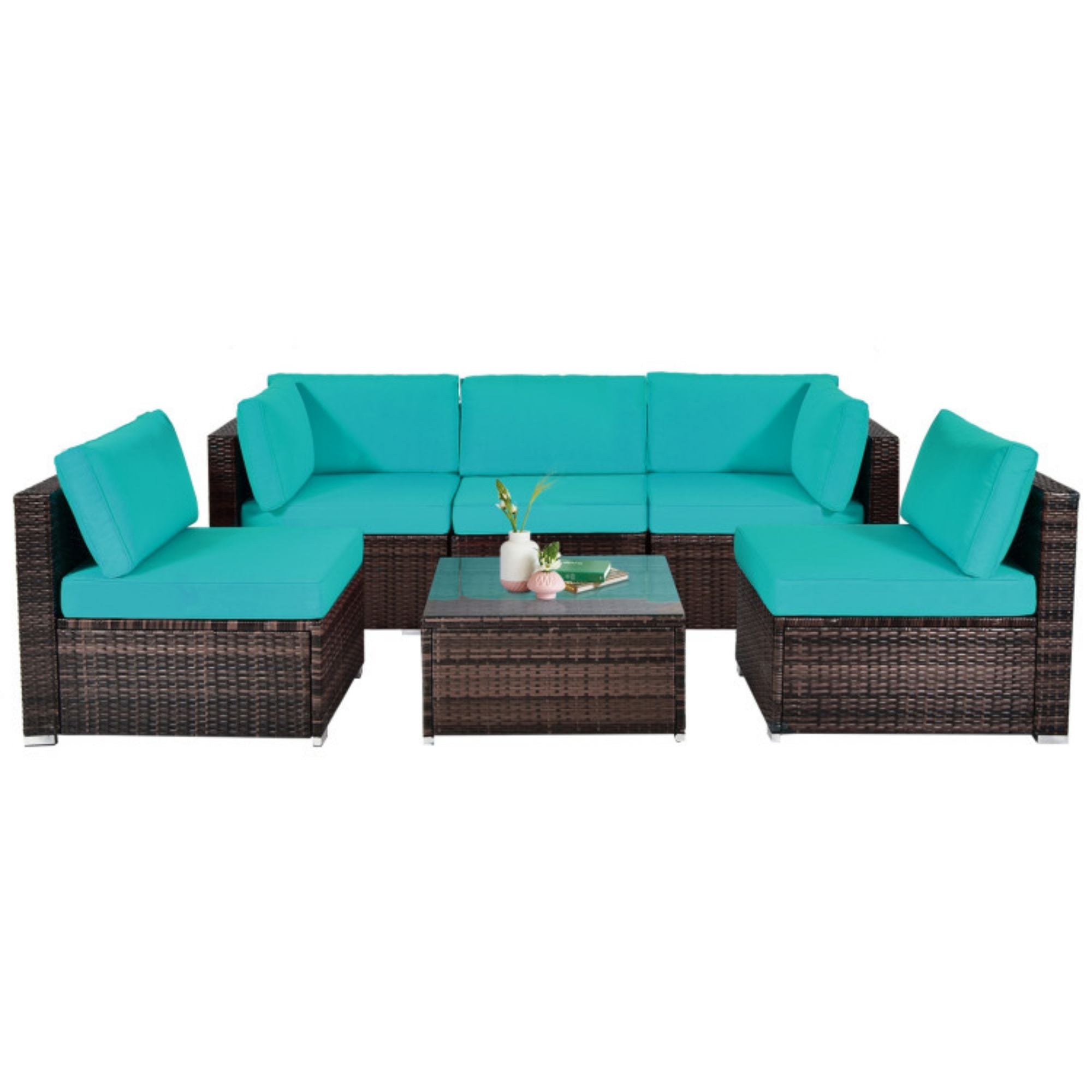 SUGIFT 6 Pieces Patio Rattan Furniture Set with Cushions