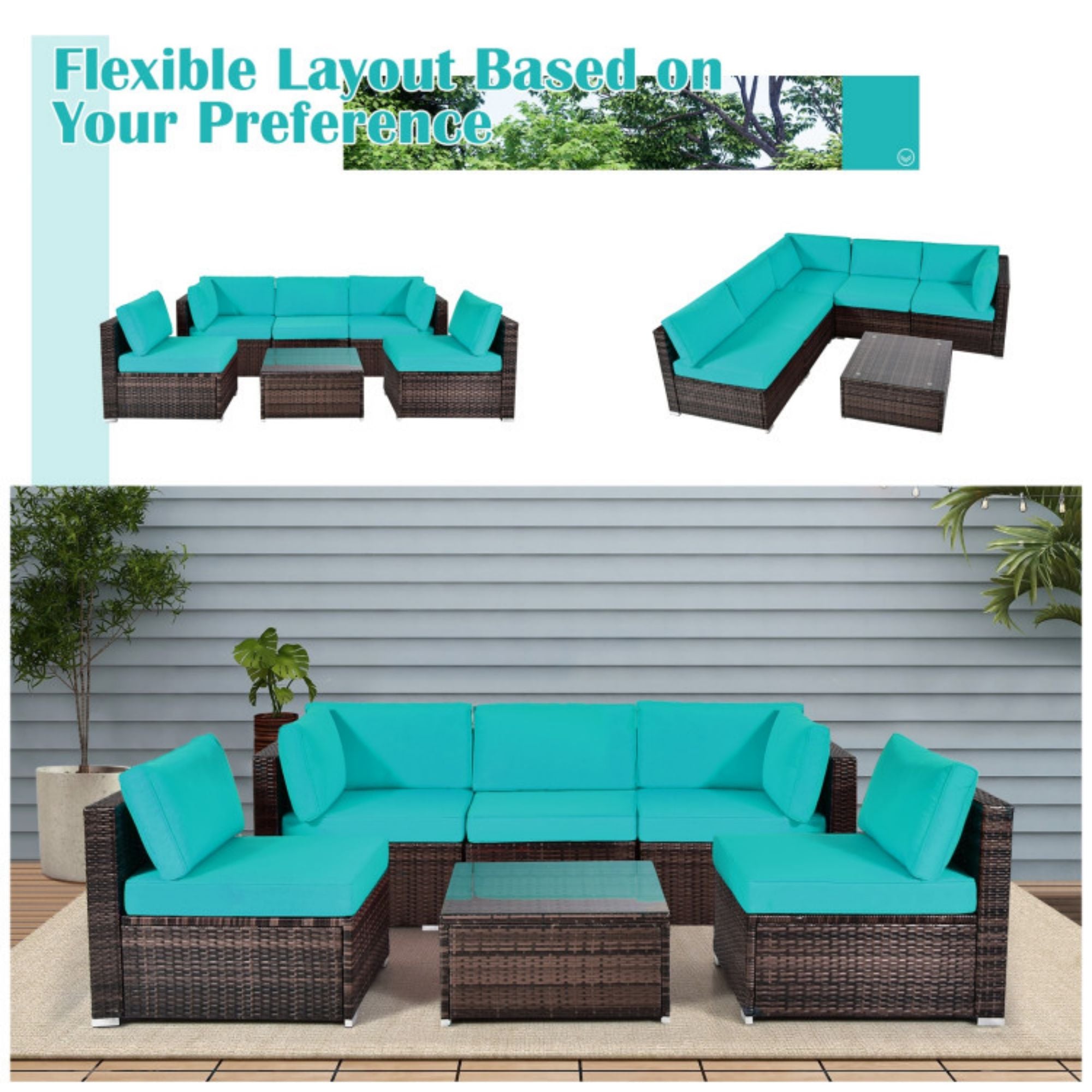 SUGIFT 6 Pieces Patio Rattan Furniture Set with Cushions