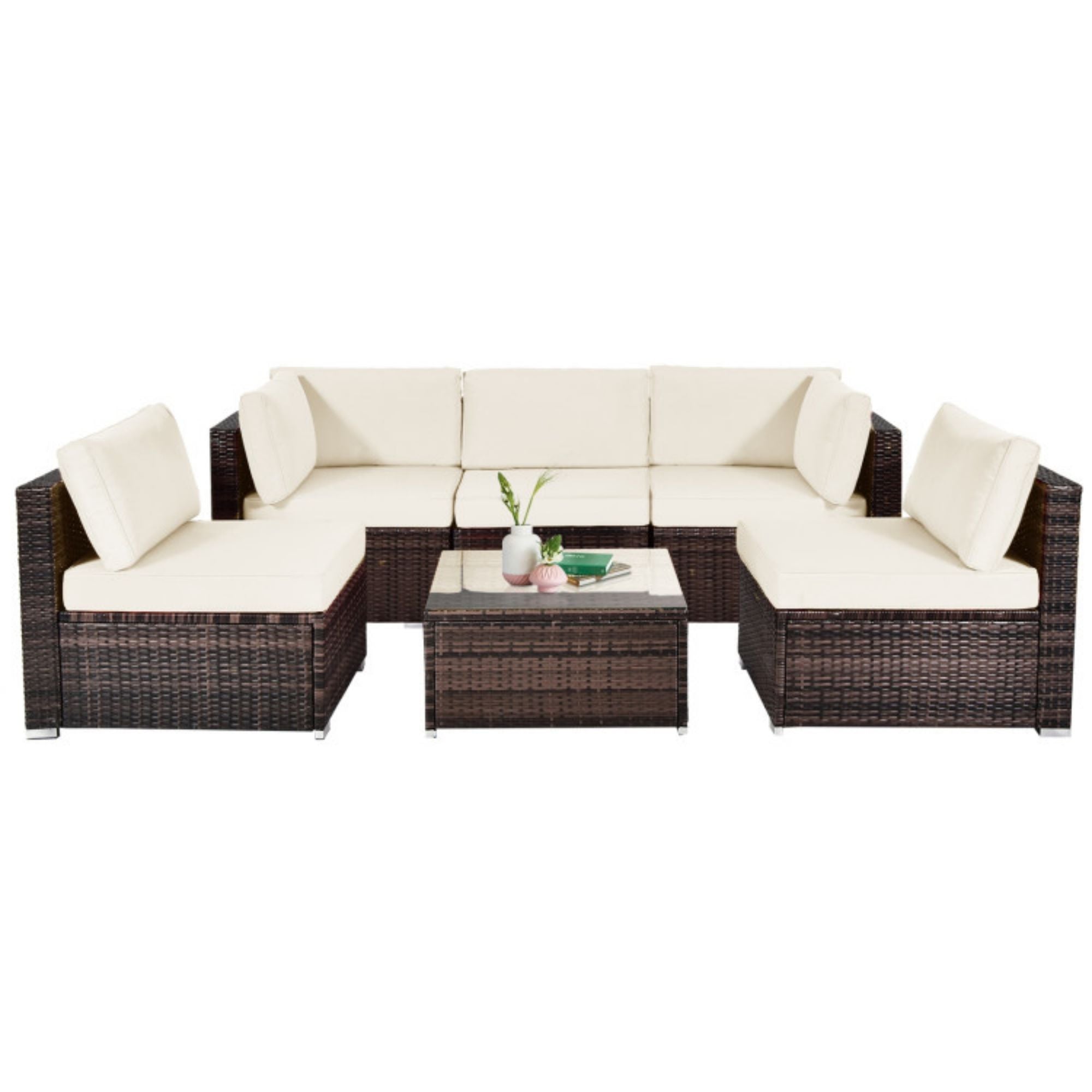 SUGIFT 6 Pieces Patio Rattan Furniture Set with Cushions