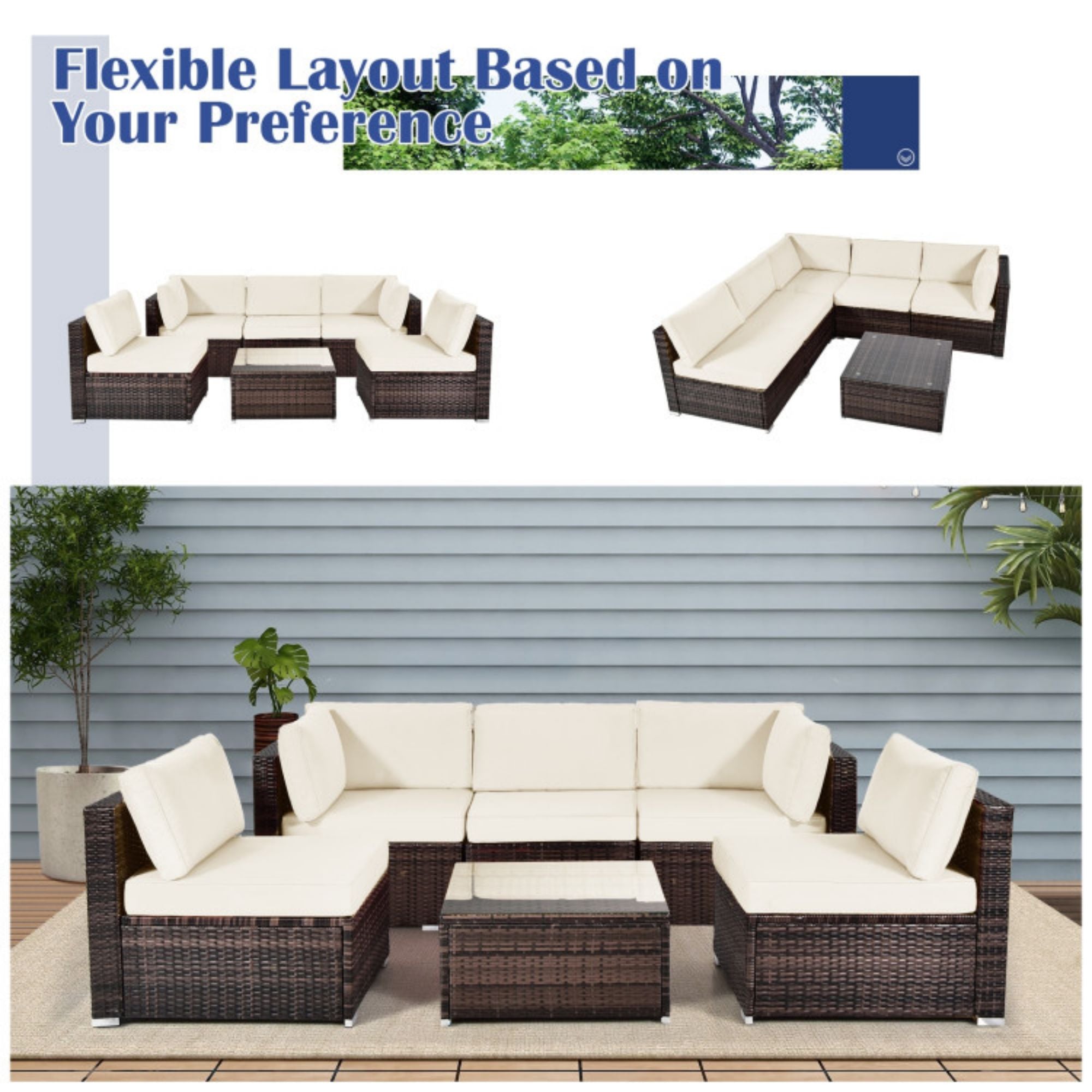 SUGIFT 6 Pieces Patio Rattan Furniture Set with Cushions